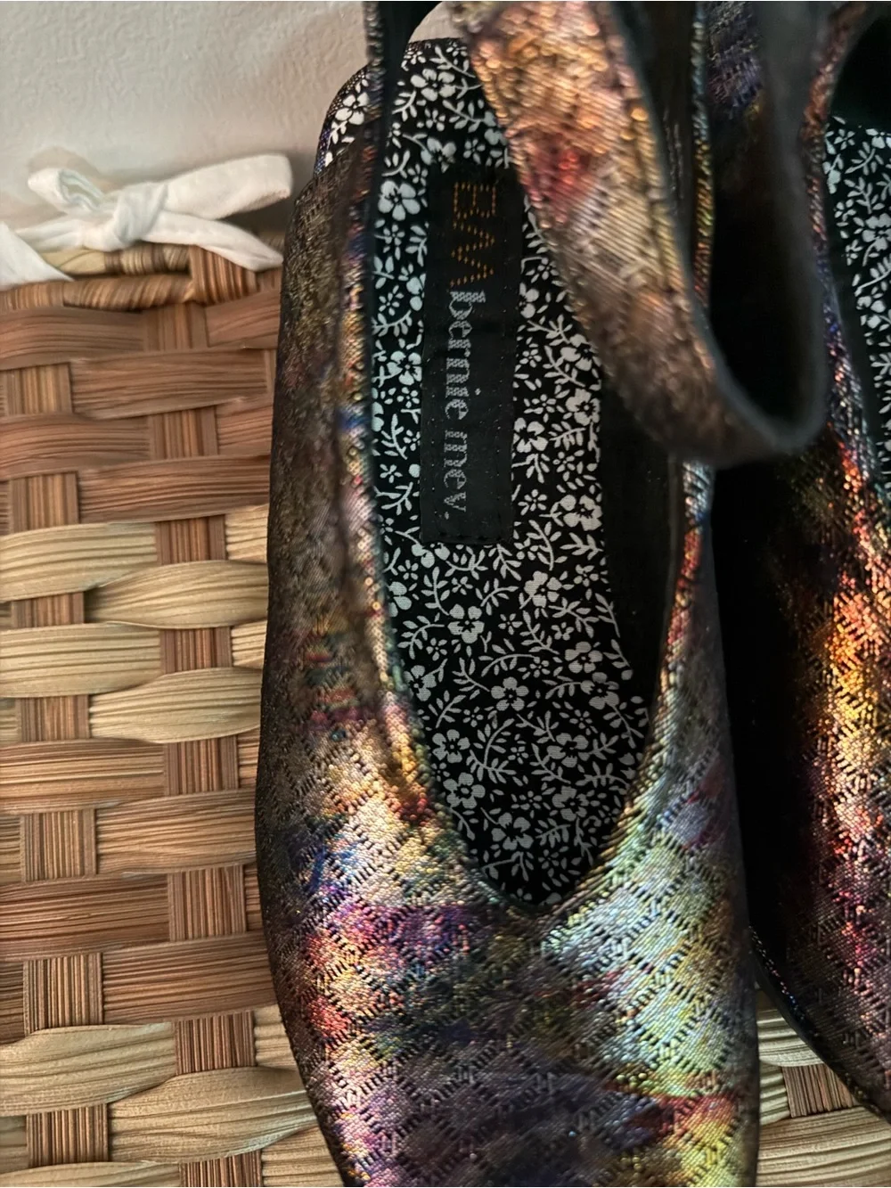 bernie mev. Multicolor Metallic Peep-Toe Platform Slingbacks